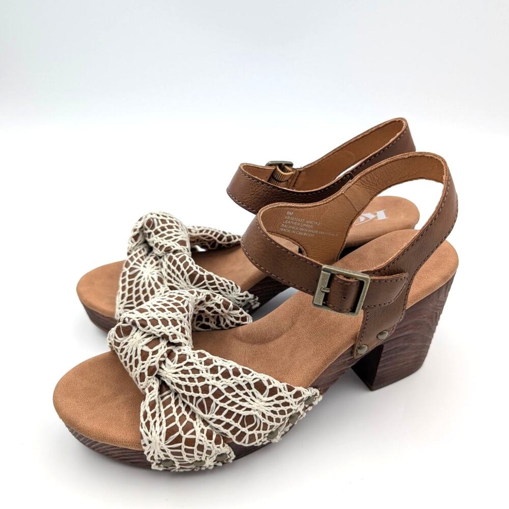 Korks Natalia Knot Sandal Crochet Platform Heel Women’s Tan/White Size US8 EU39